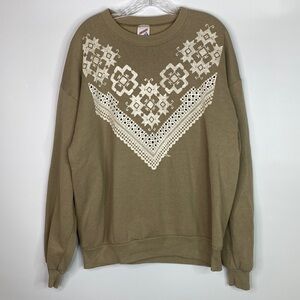 Vintage Jerzees Tan White Crewneck Doiley Sweatshirt Size XL